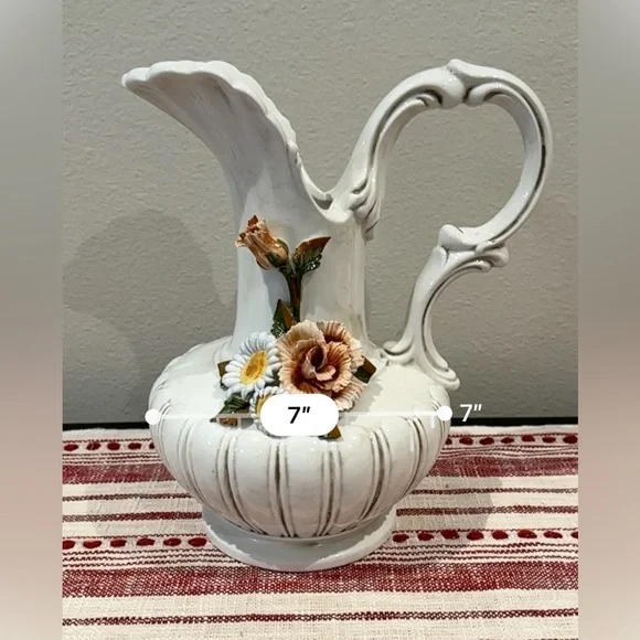 Vintage Capodimonte Style Hand Painted Majolica Porcelain Pitcher Made in Italy